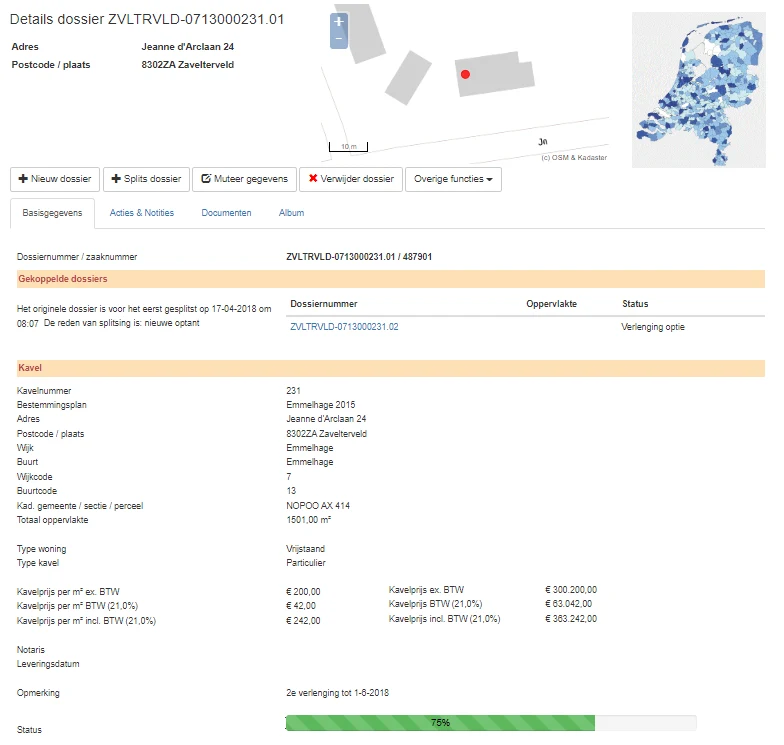 Schermbeeld van KavelVerkoopOnline met kaveldossier